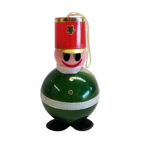 Vintage Christmas Ornament Solider Woolco MCM Green Red Hong Kong Plastic Decor